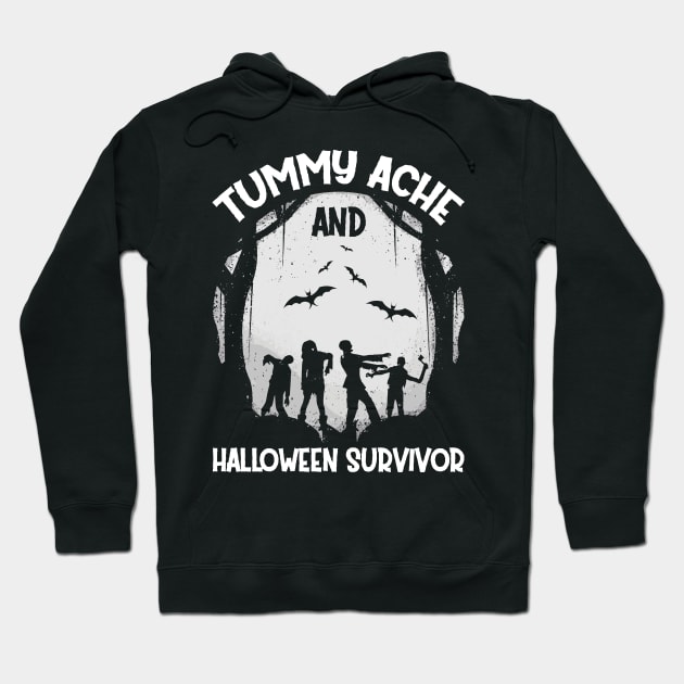 Halloween Zombie Moon Bats Horror Scary Vintage Tummy Ache Survivor Hoodie by jodotodesign